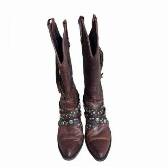 Old Gringo Brown Heeled Boots with Studded Details 9 - Picture 3 of 6